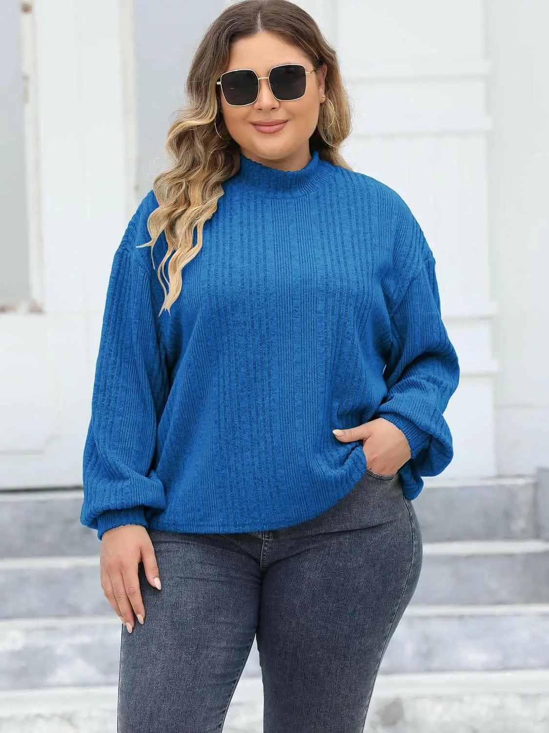 Cozy plus size ribbed mock neck top - Love Salve